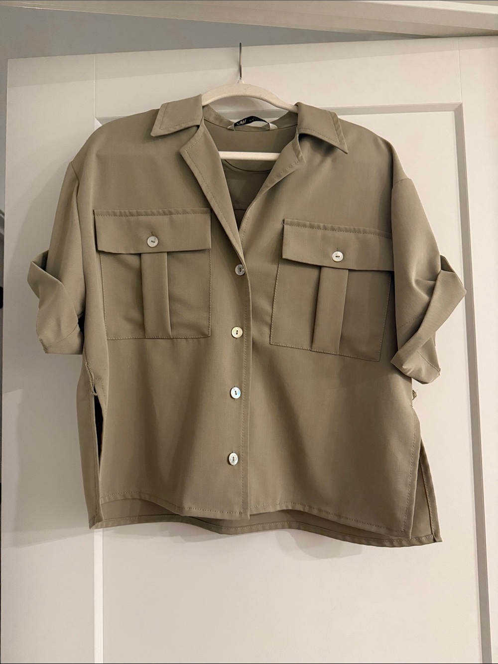 Zara Olive Green Utility Button-Down Shirt